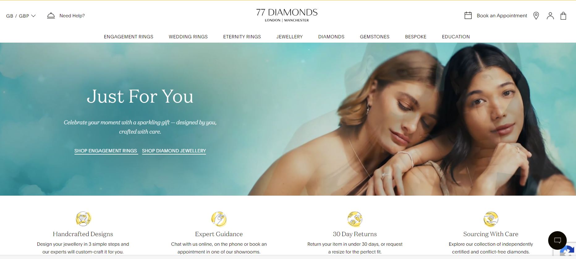 Top Shopify jewelry stores: 77 Diamonds