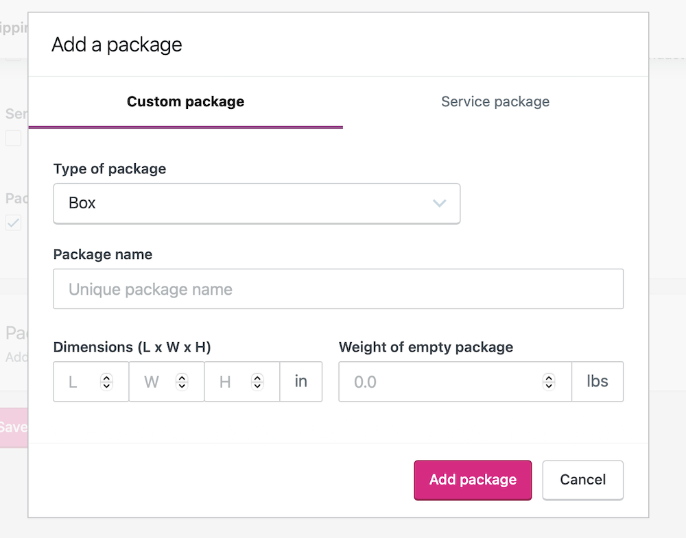 Generating shipping labels with WooCommerce Shipping plugin: adding a package