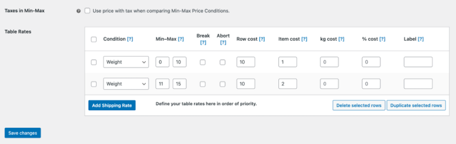Setting advanced shipping rules and conditions