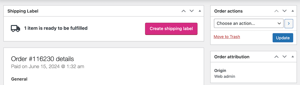 Generating shipping labels with WooCommerce Shipping plugin: creating a label