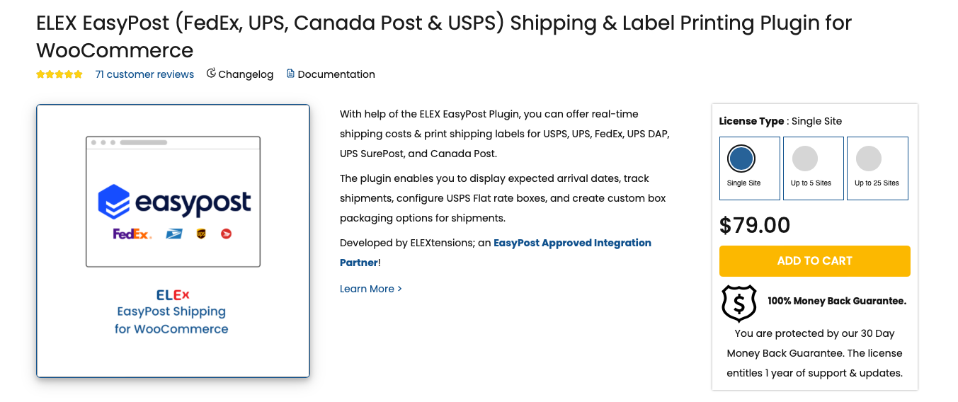 Plugins that provide customized WooCommerce Shipping labels: ELEX EasyPost