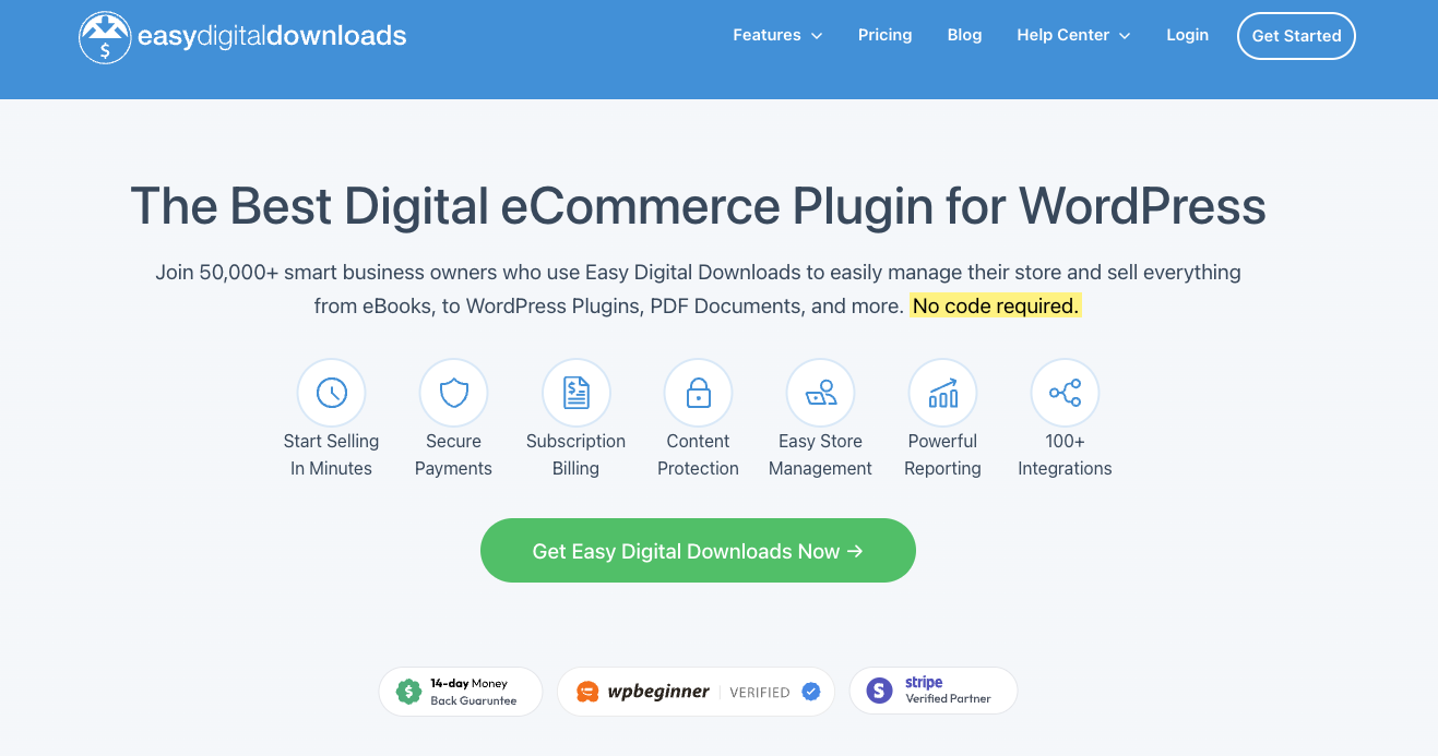 Easy Digital Downloads homepage