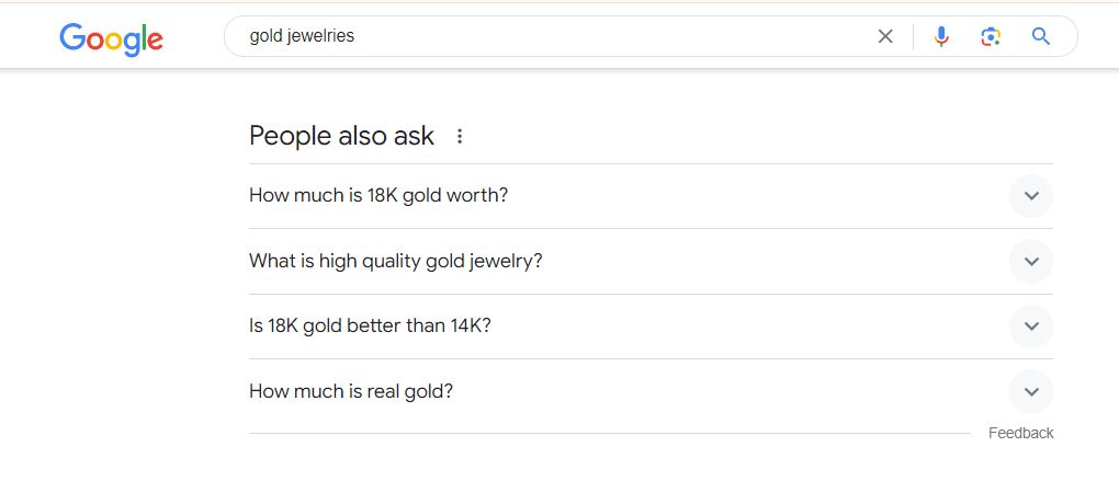 Mastering jewelry marketing: Google search results for "gold jewelry"