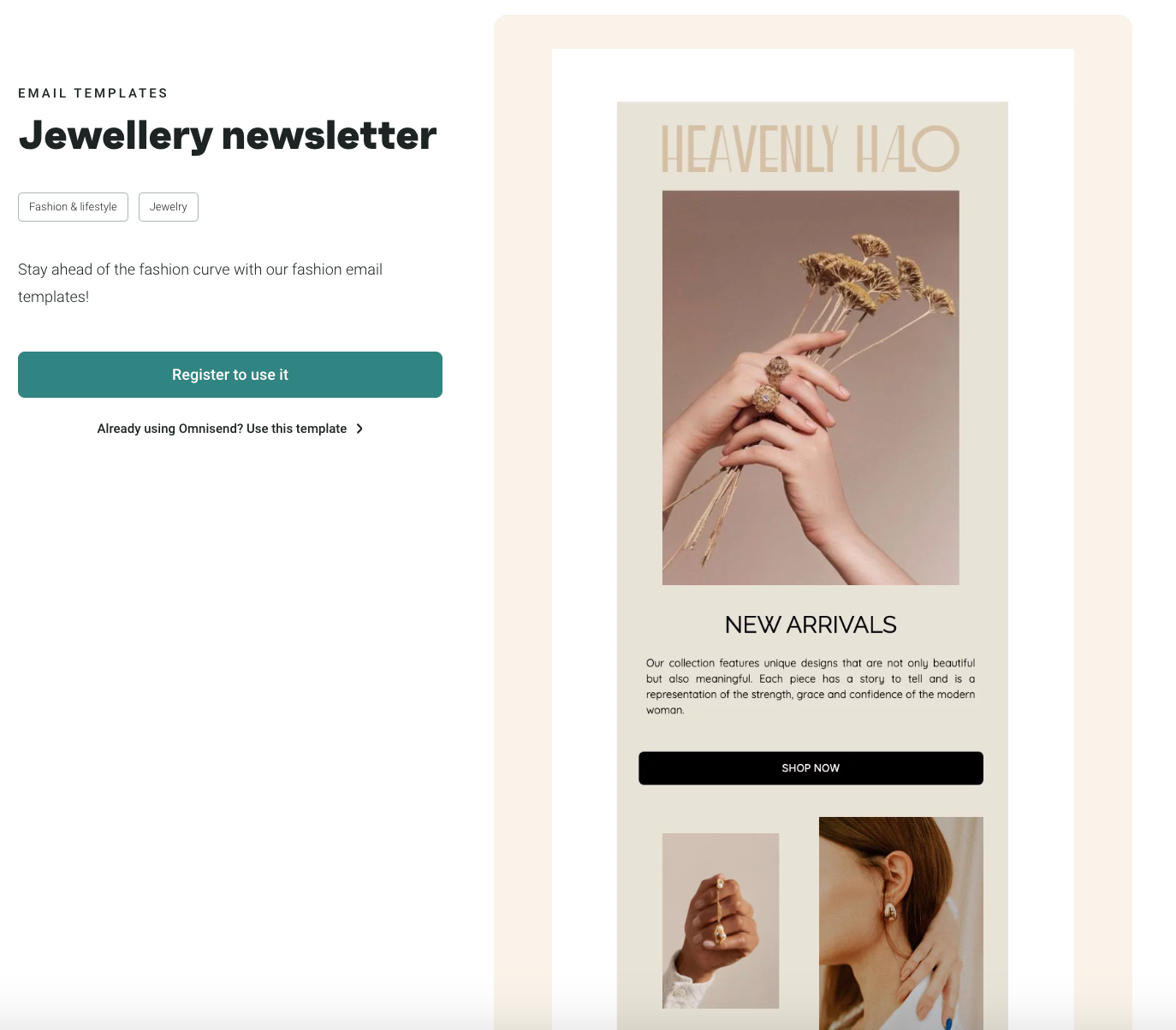 15 ecommerce optimization tips: newsletter template from Omnisend