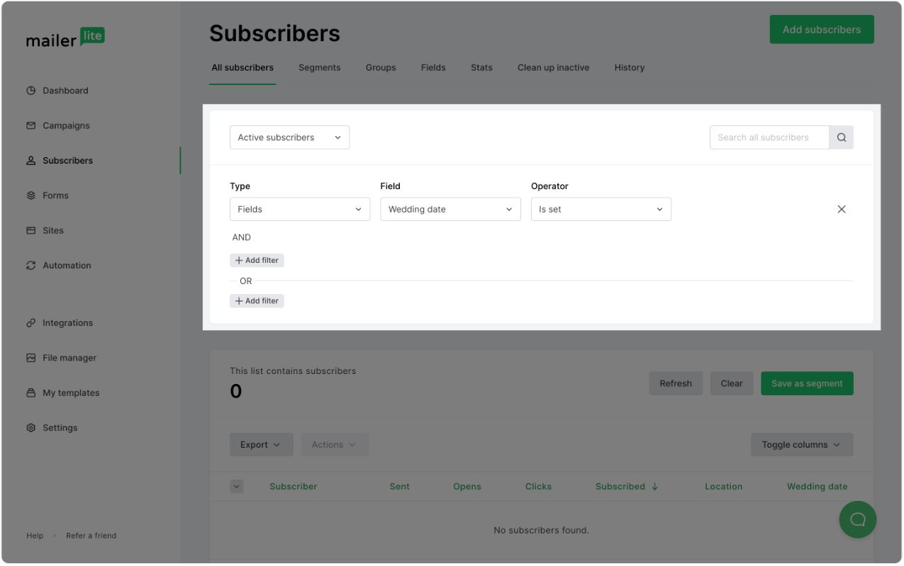 Segmentation on MailerLite