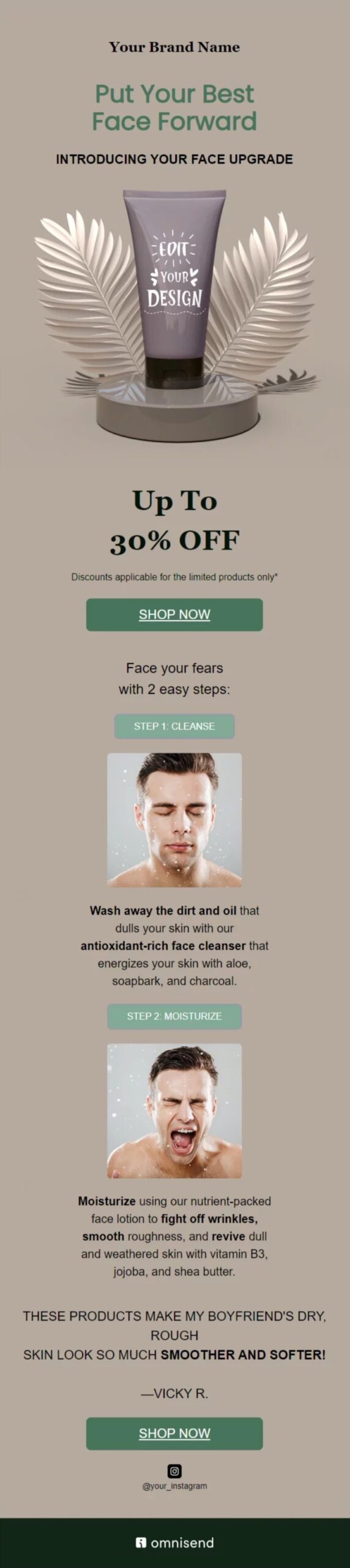 9 skin care marketing tips to boost your brand: skin care newsletter template from Omnisend