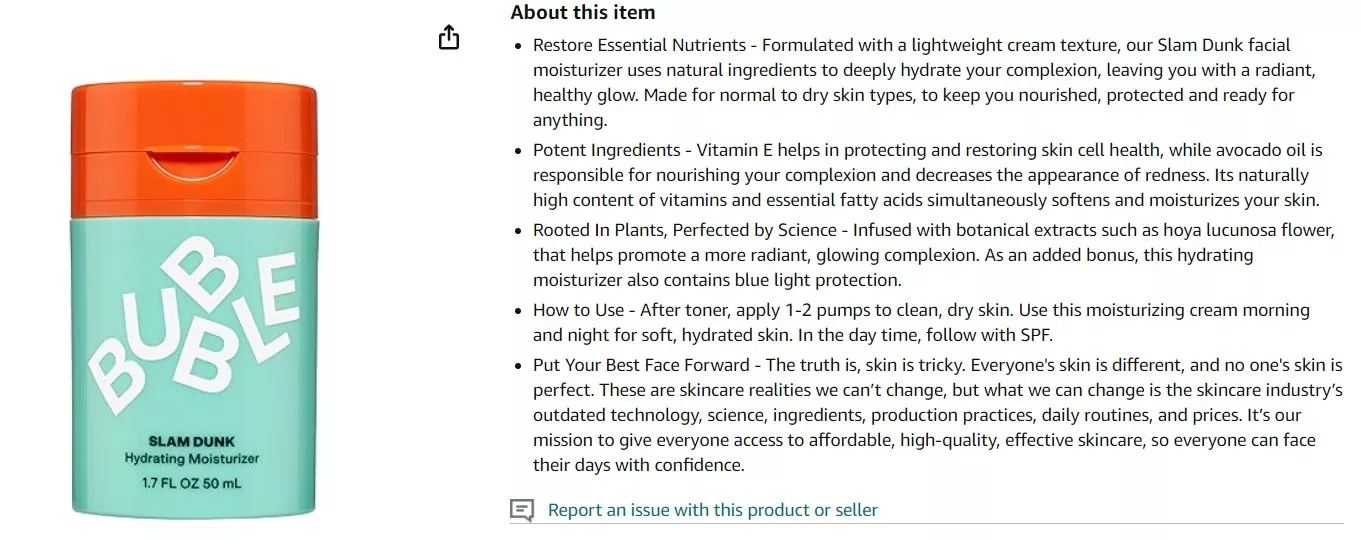 9 skin care marketing tips to boost your brand: example of crafting captivating product descriptions from Amazon