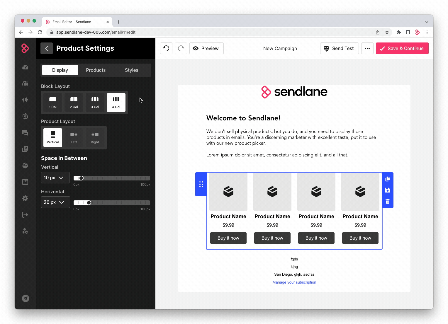 Sendlane drag-and-drop email builder