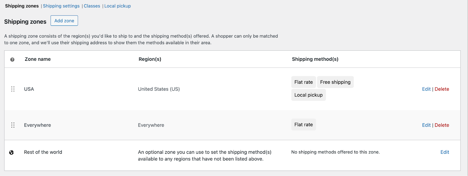 WooCommerce shipping labels: shipping zones