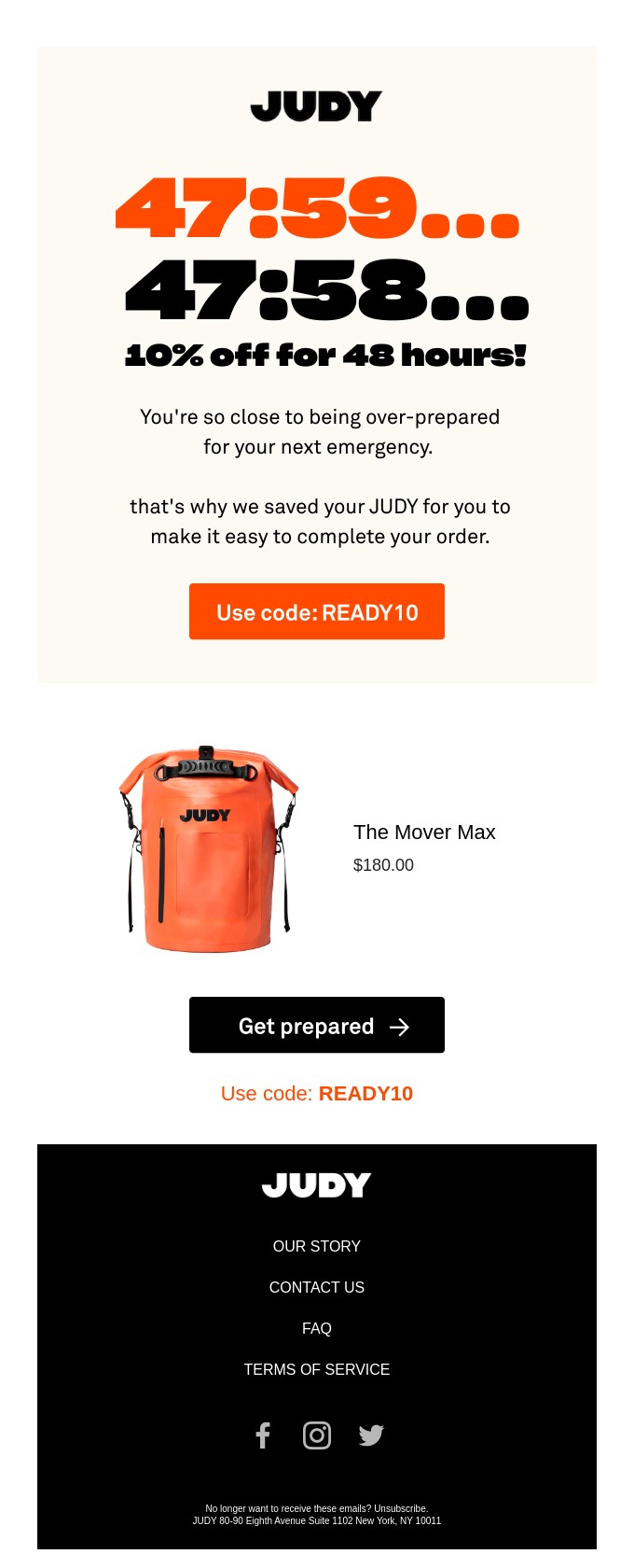 20 best flash sale email examples: JUDY