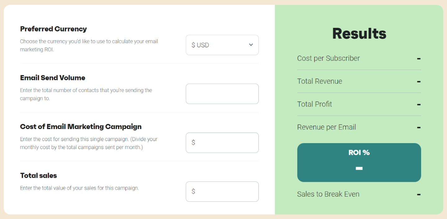 Omnisend's email ROI calculator