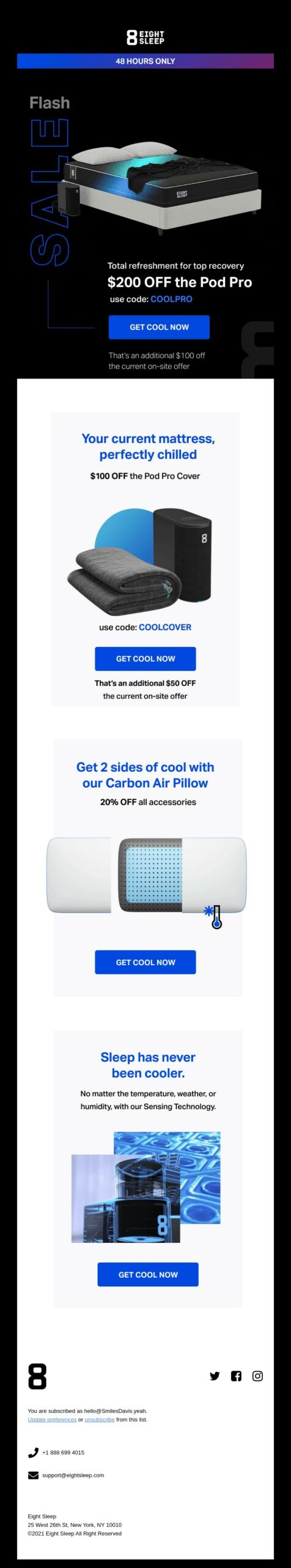 20 best flash sale email examples: Eight Sleep