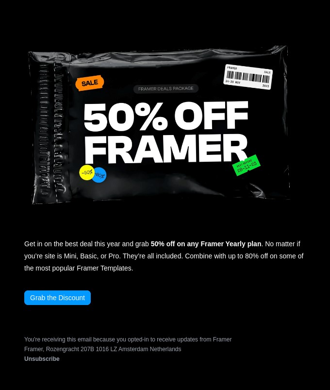 20 best flash sale email examples: Framer