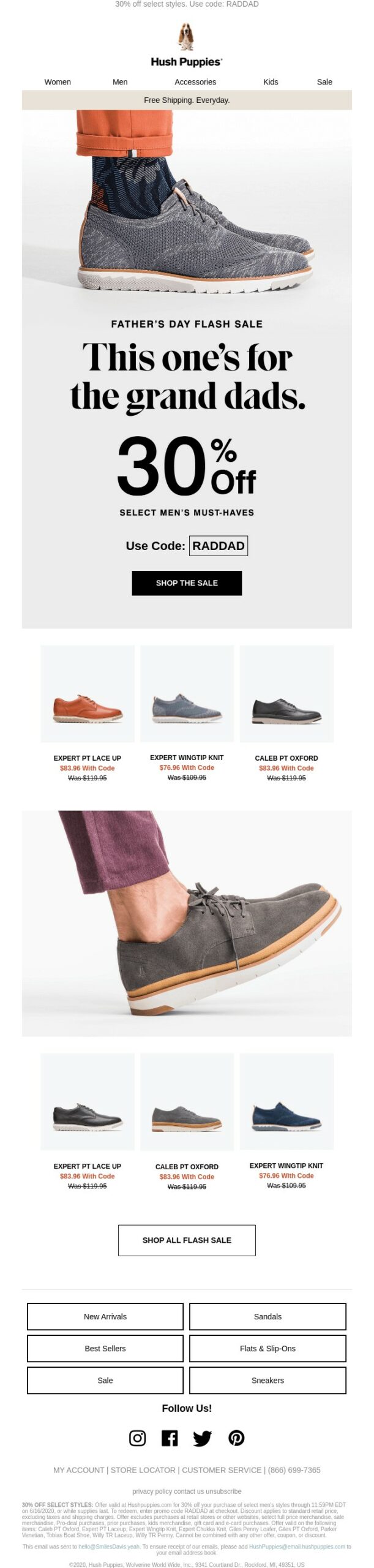 20 best flash sale email examples: Hush Puppies