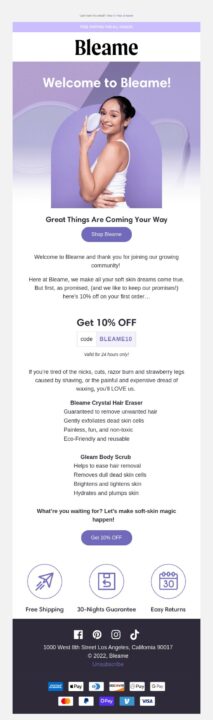 welcome email example by Omnisend