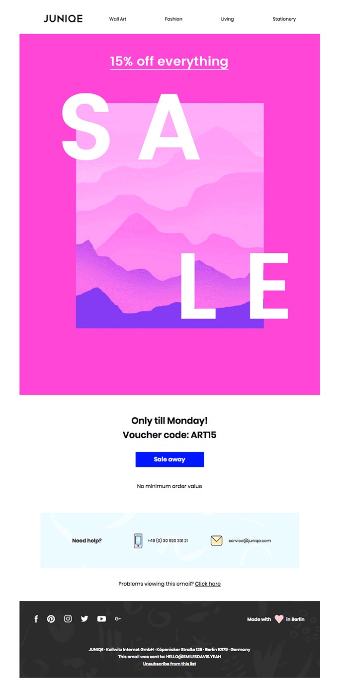 20 best flash sale email examples: Junique