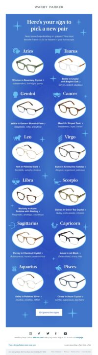 Triggered product recommendations by Warby Parker