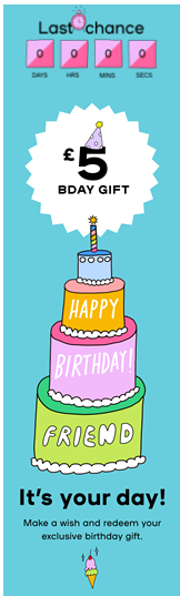 birthday email example from Claire's