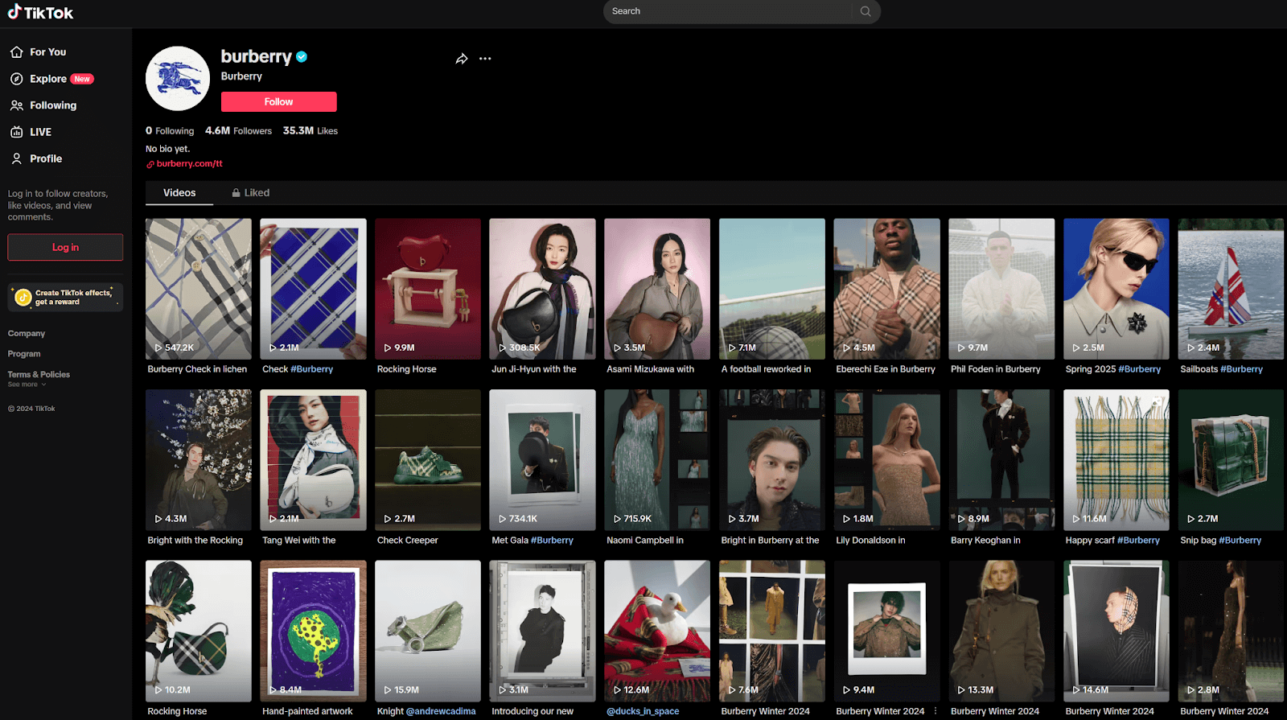 clothing brand marketing ideas: example from burberry tiktok