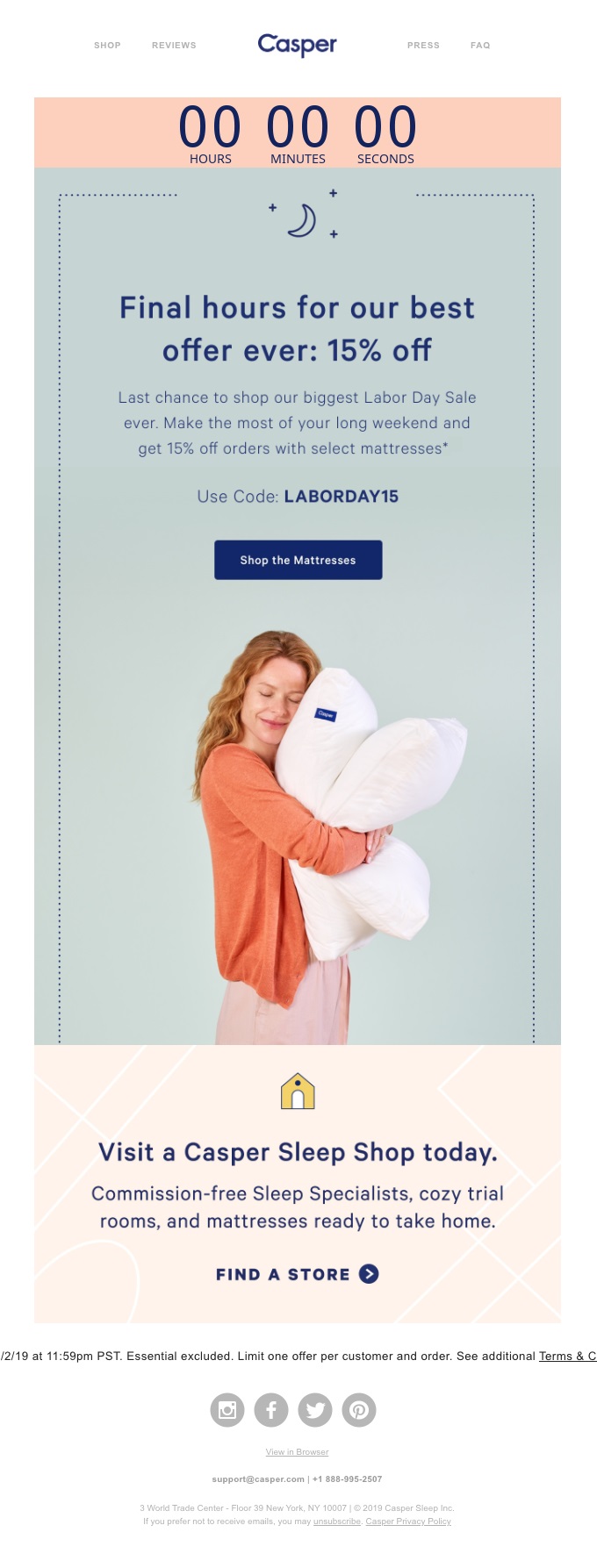 5 best countdown timer in email example from Casper