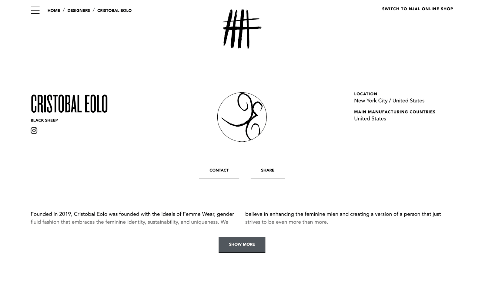 Best fashion designer portfolio website examples: Cristobal Eolo