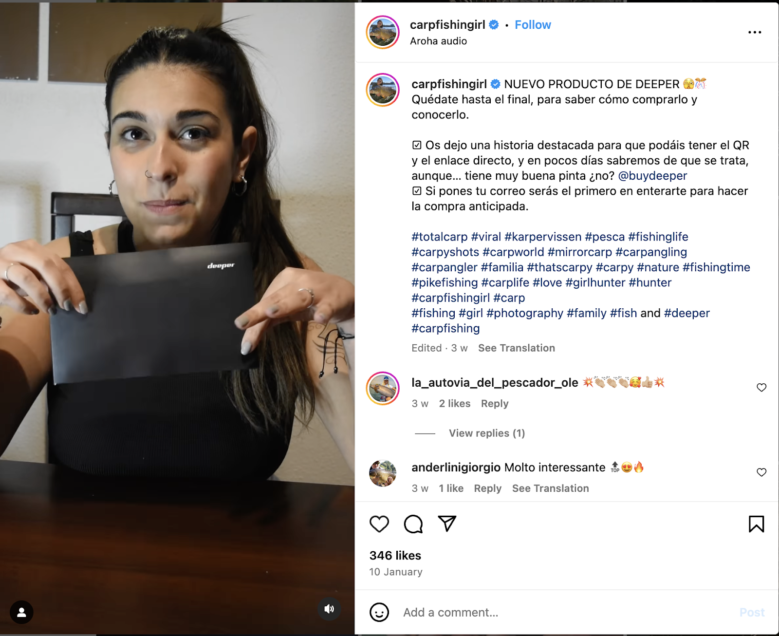 6 main promotional marketing strategies: influencer marketing example from Deeper Sonars