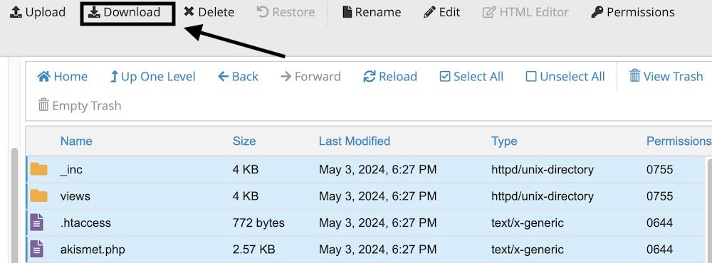 How to make a WordPress backup: downloading files