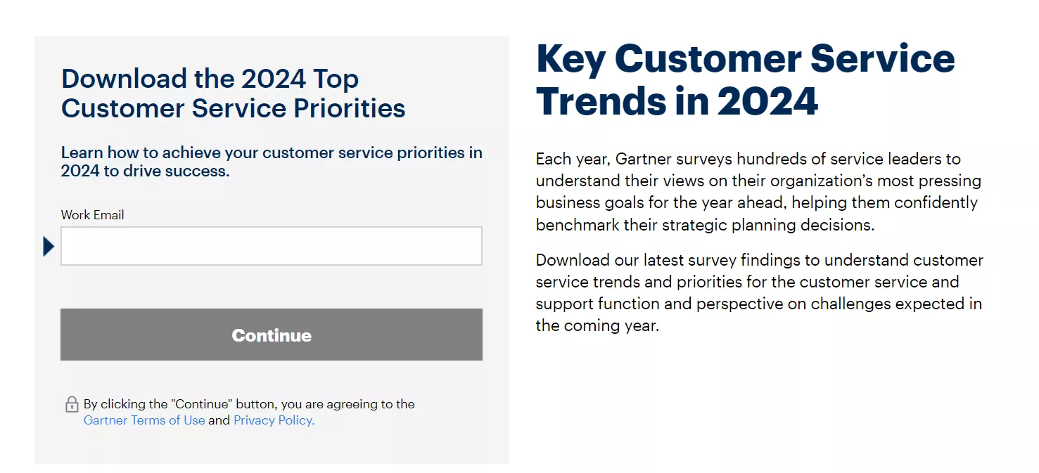 Email capture best practices: example from Gartner