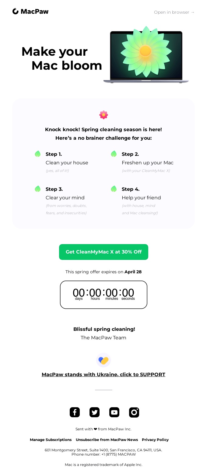 5 best countdown timer in email example from MacPaw