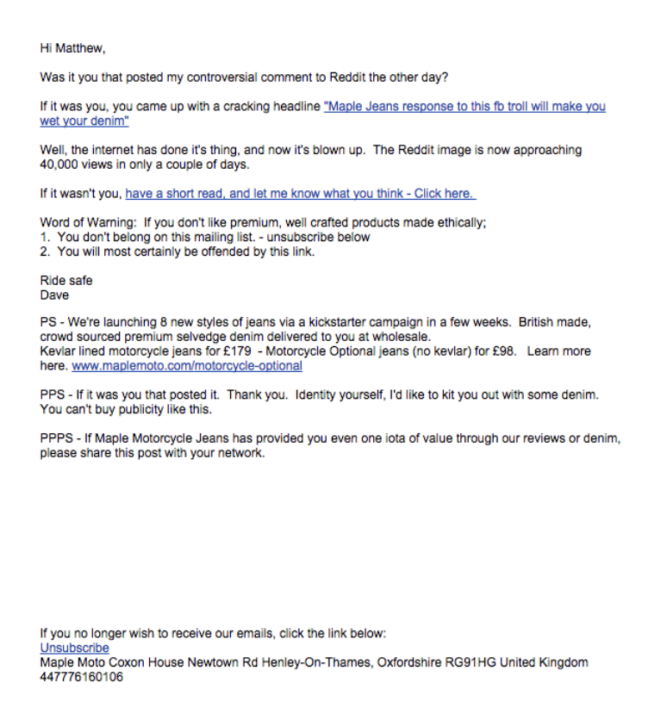 Maple Jeans Plain text email