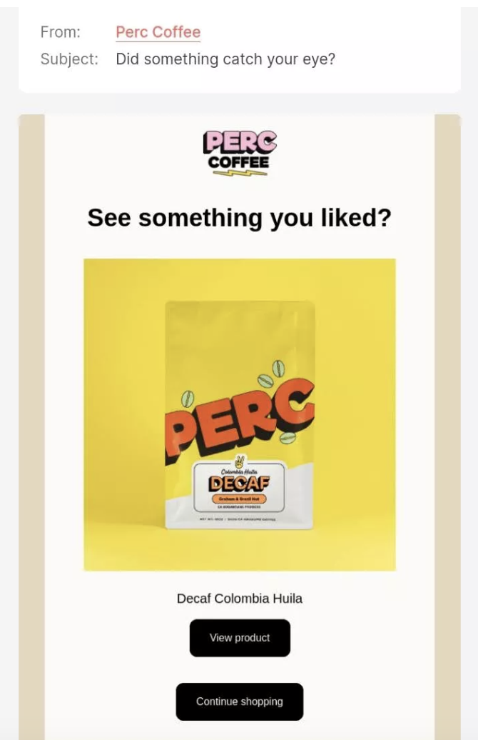 Stand out with creative subject lines: example from Perc coffee