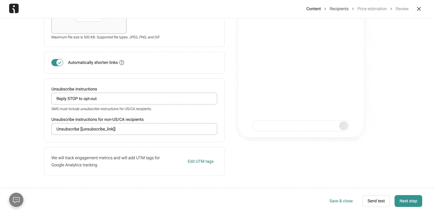 How to use personalized text messages: sending test SMS