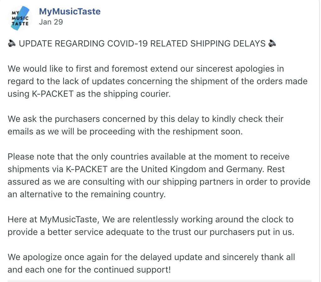 Effective communication examples during shipping delays: posting on social media