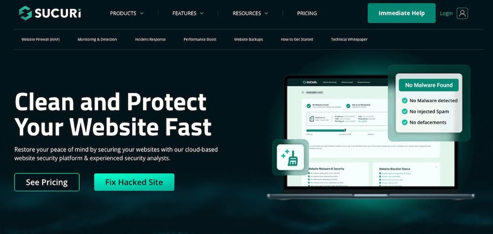 Other essential tools for WordPress sites: security tool example Sucuri