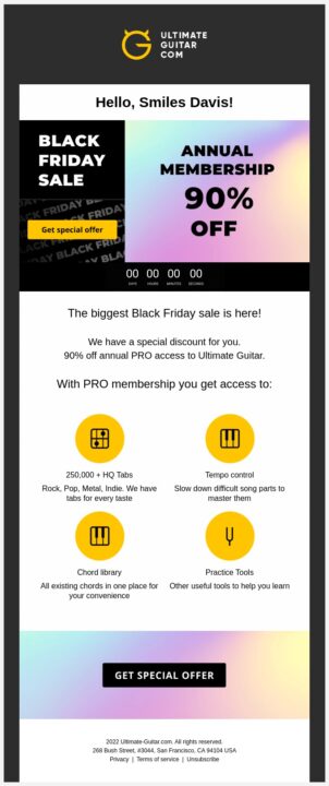countdown in Black Friday email example