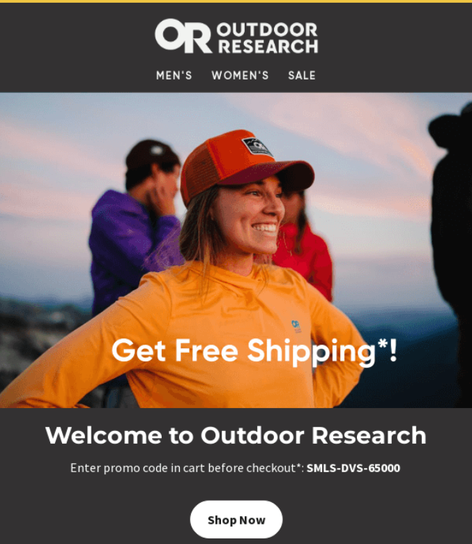 Advertising marketing example: free shipping offer from Outdoor Research