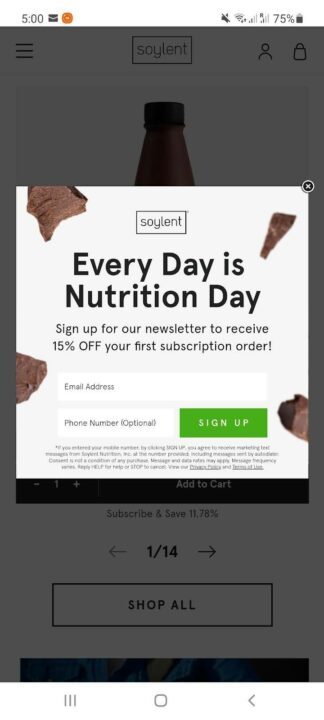 Email capture best practices: example from Soylent
