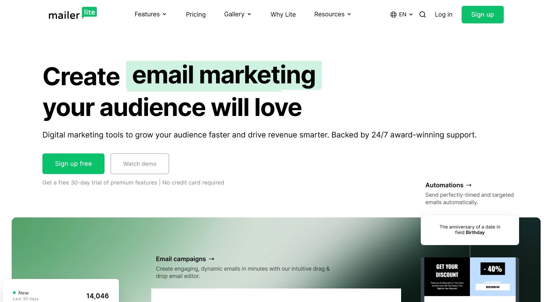 Shopify Email alternatives: Mailerlite homepage