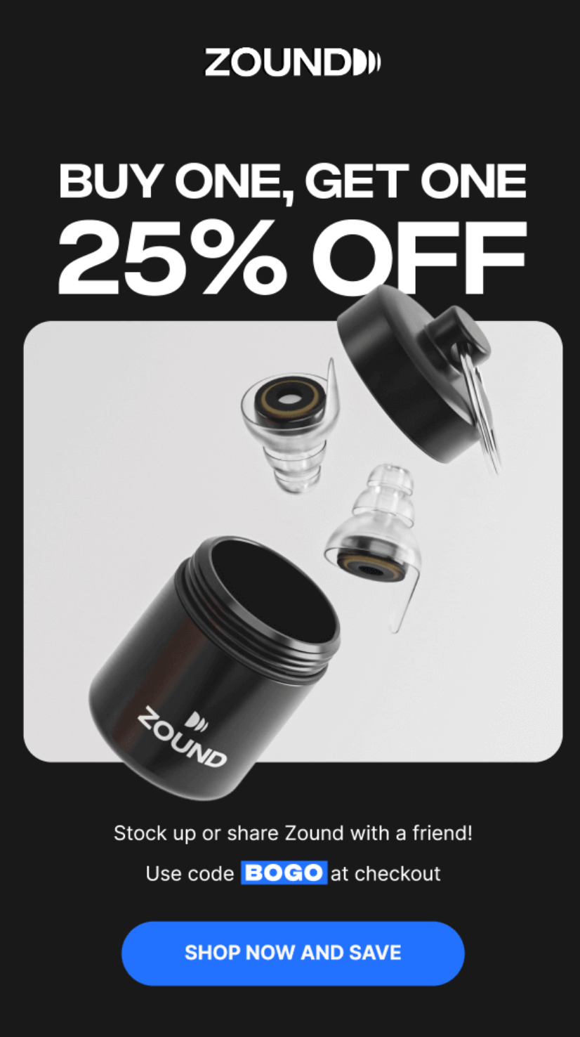 Sales promotion example: buy one, get a discount on the second one from Zound