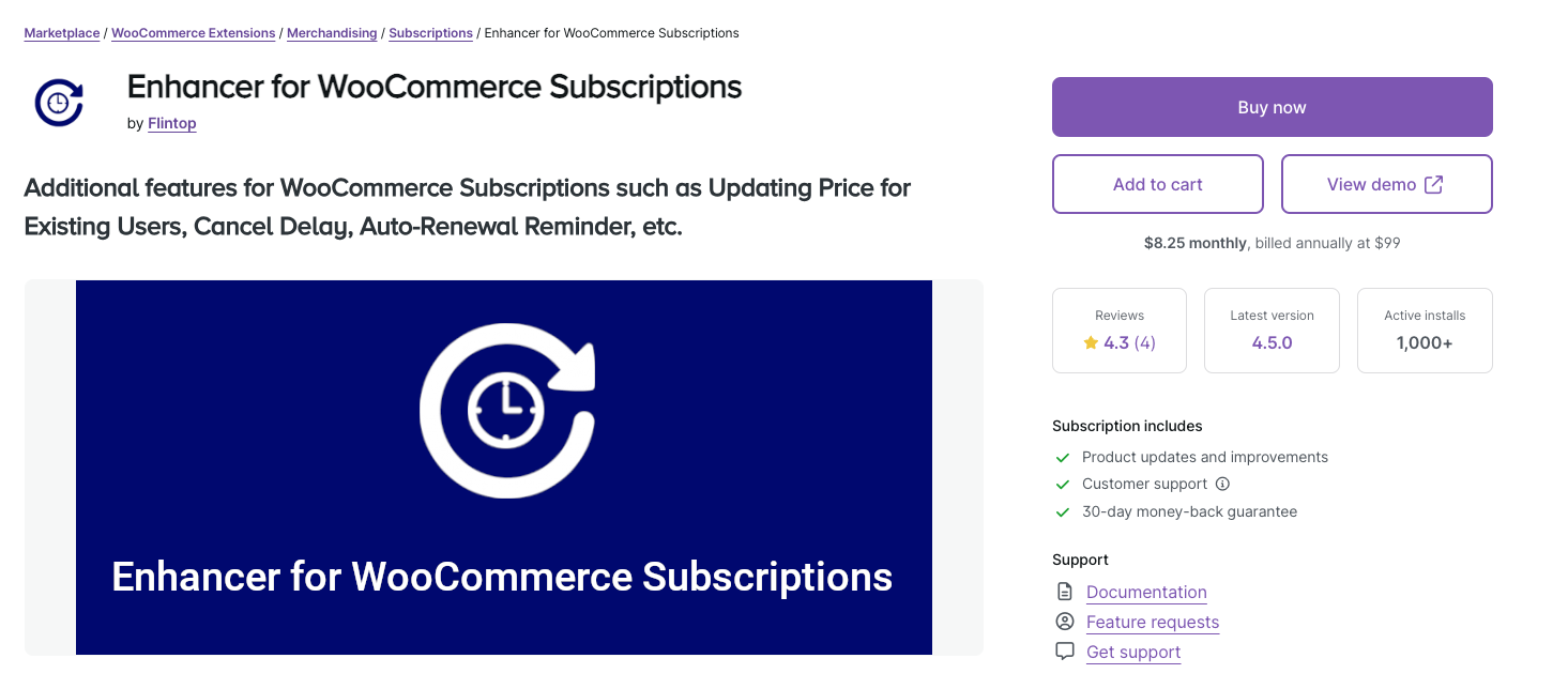 best WooCommerce subscription plugins: enhancer for woocommerce subscriptions