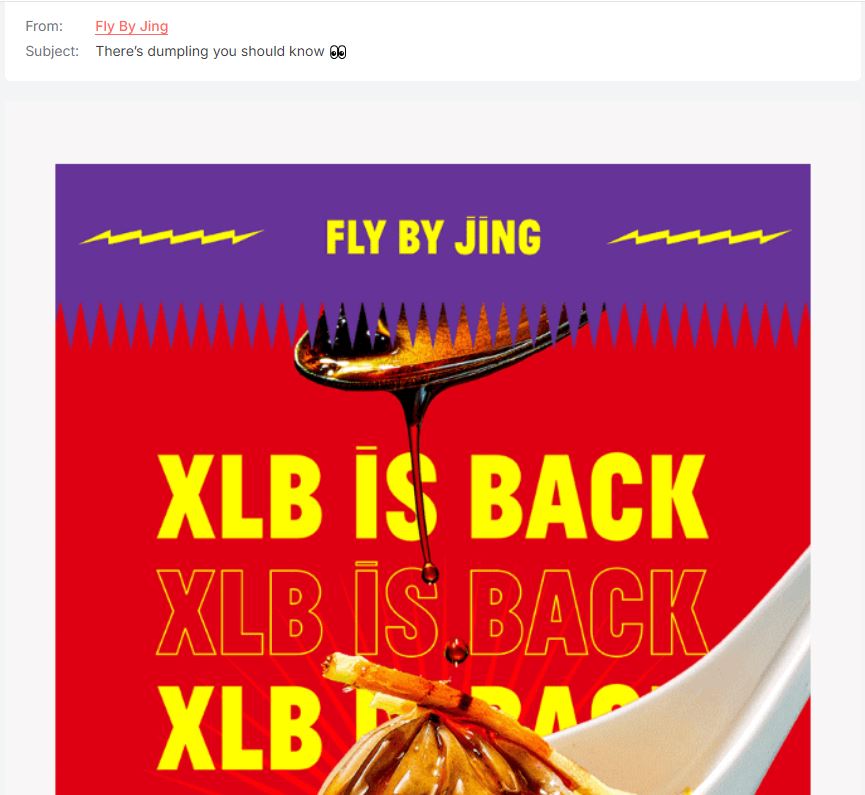 Restaurant email marketing: fly by jing email