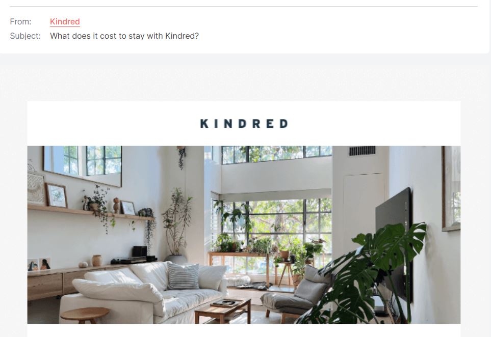 Attention-grabbing subject line from kindred