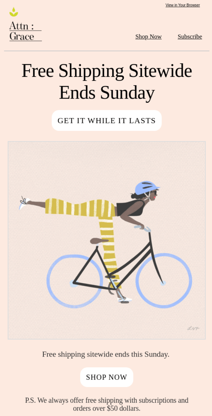 Sales promotion example: limited-time free shipping from Attn:Grace