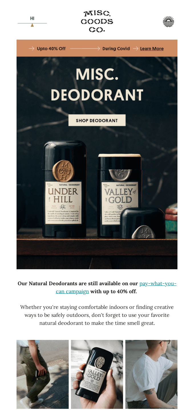 best body care email examples: misc. goods co.