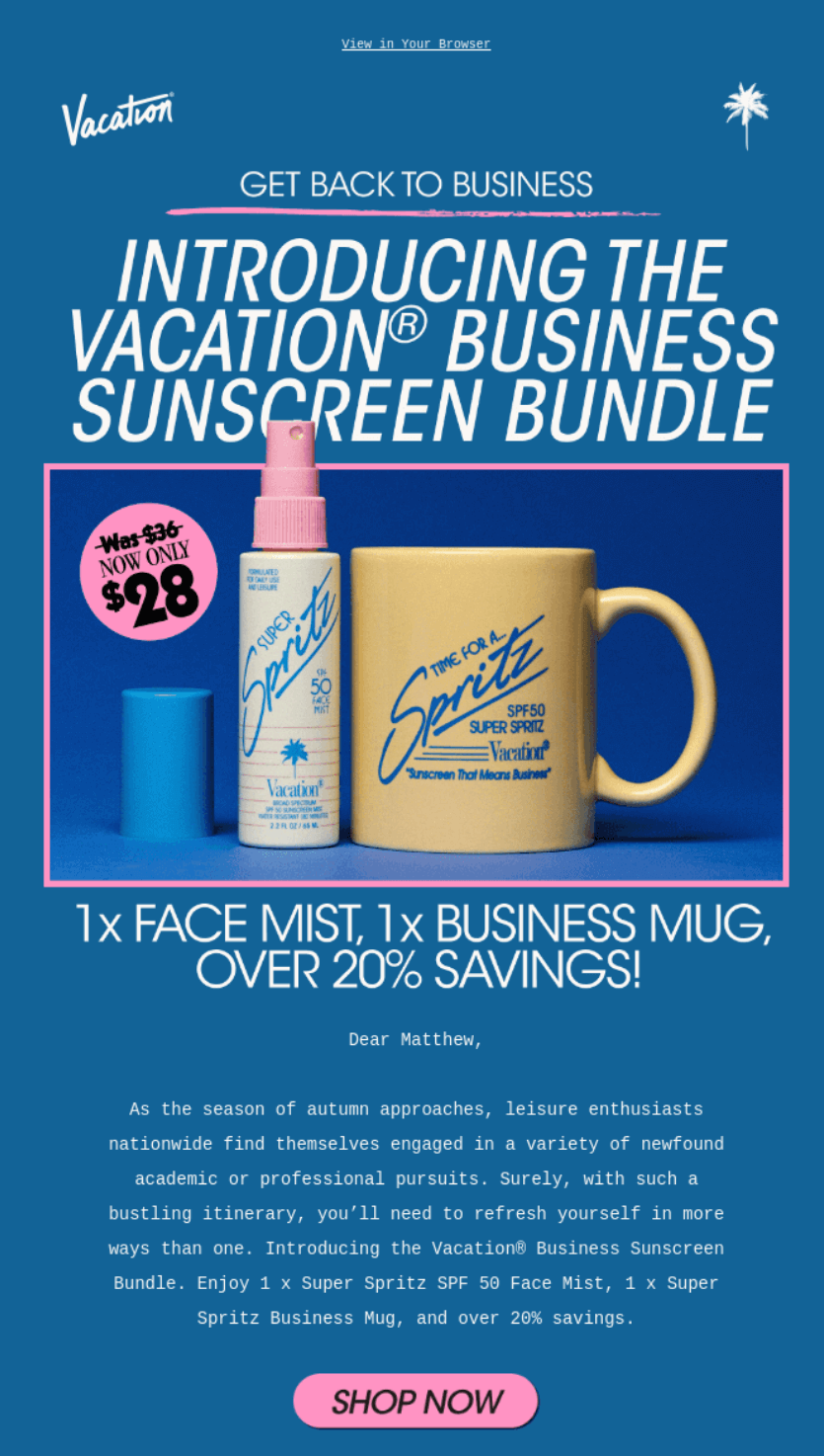 Sales promotion example: product bundle offer from Vacation