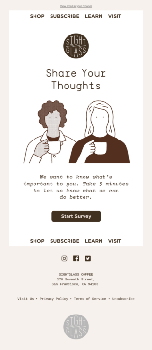 15 ways to improve conversion rate: collect visitor feedback example from Sightglass Coffee