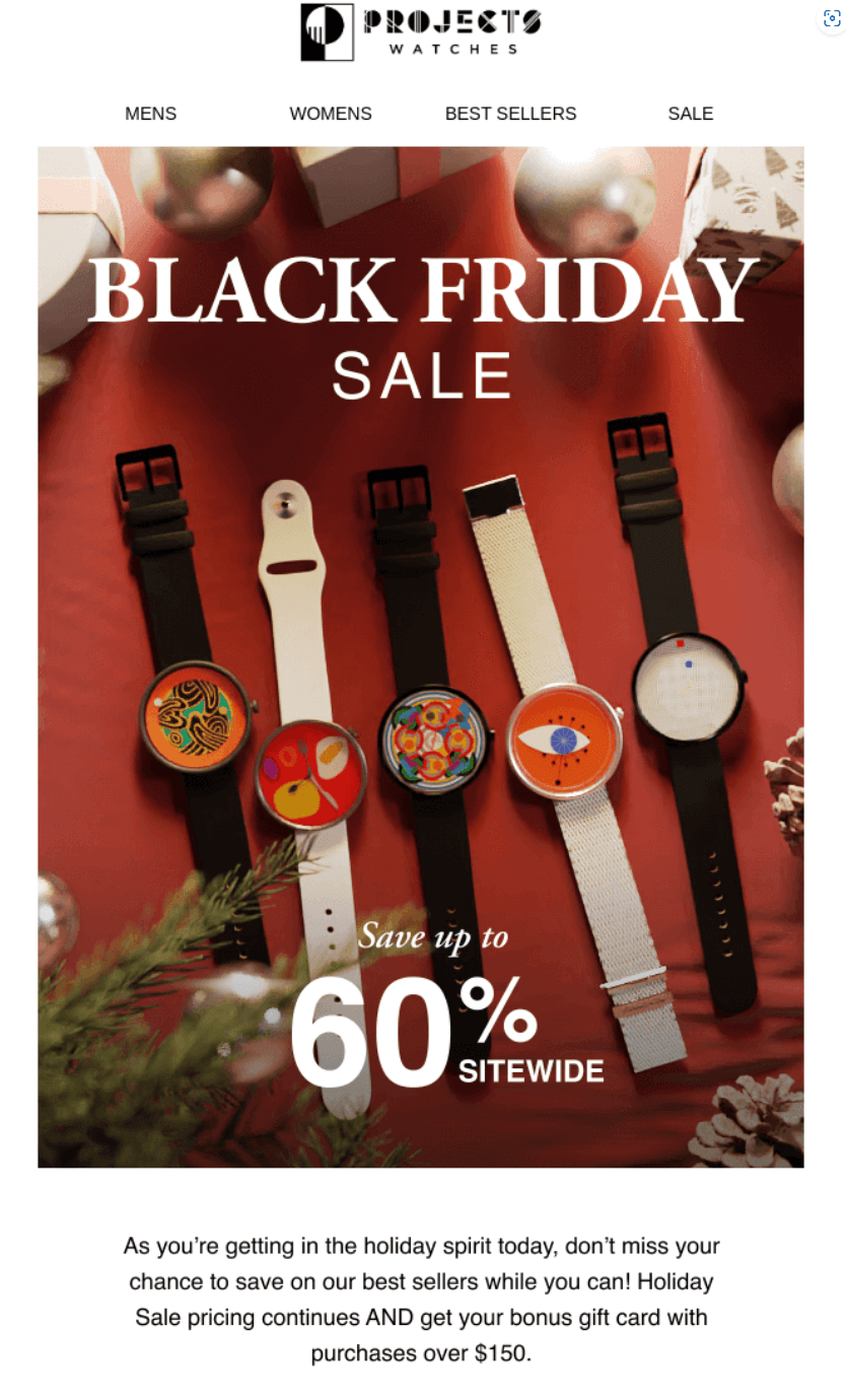 Sales promotion example: sitewide sale from Projects Watches