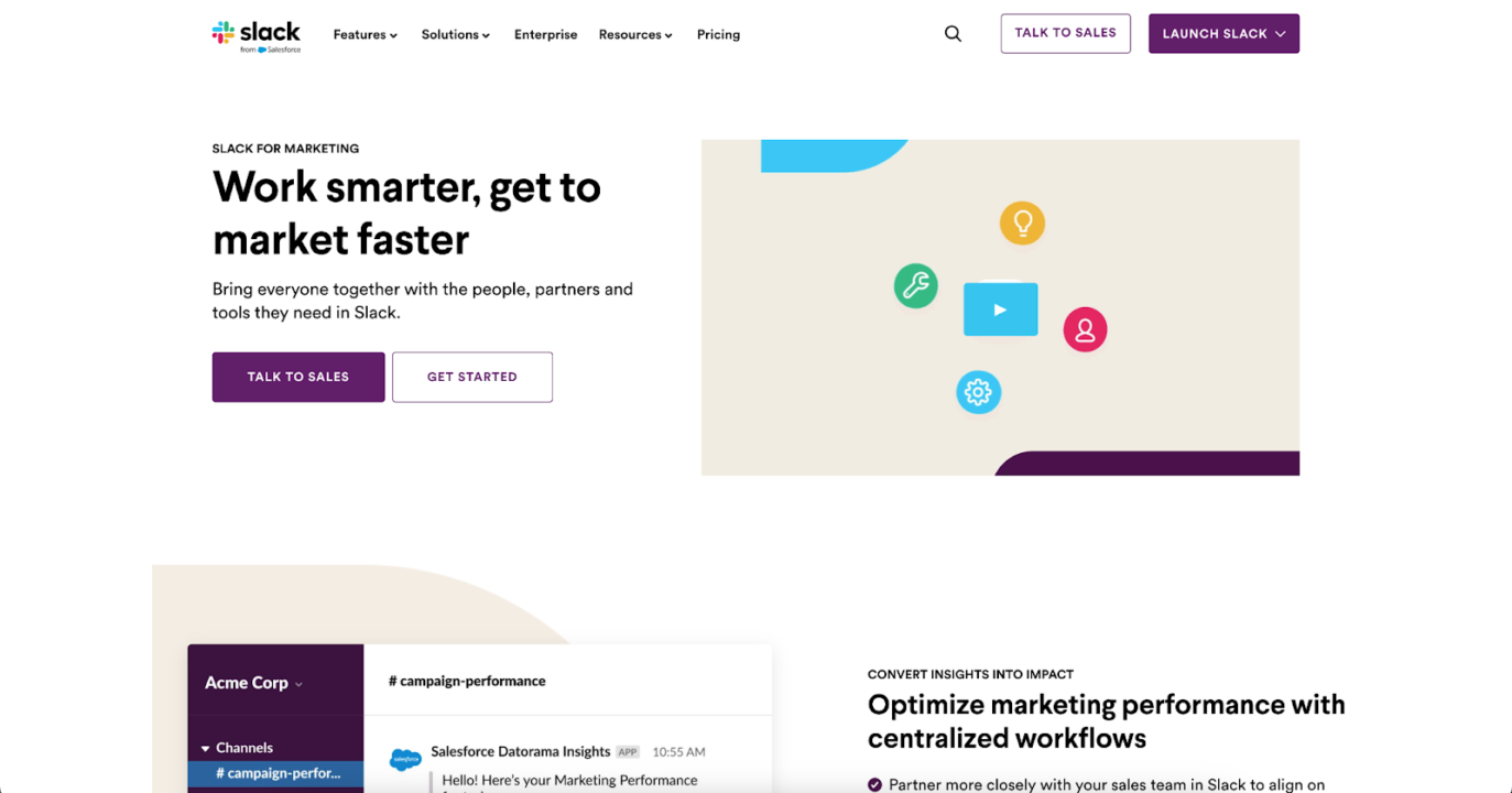 Clear and concise copy for landing page optimization from Slack
