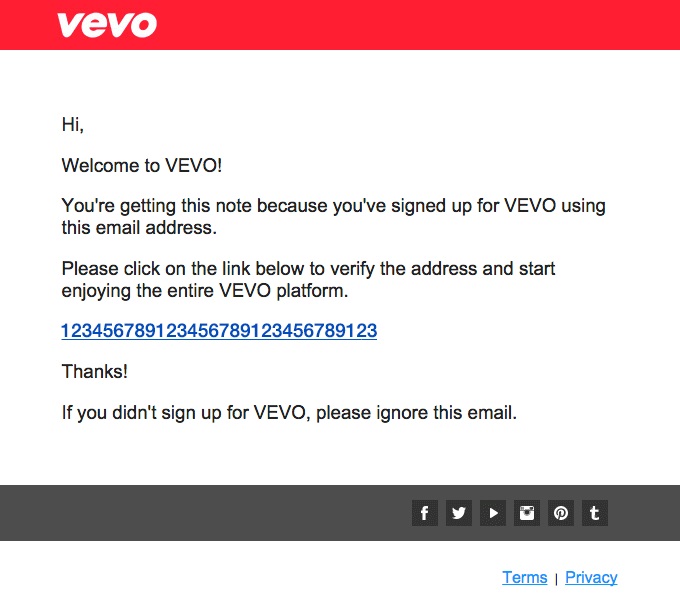 Types of email marketing campaigns: transactional email from vevo