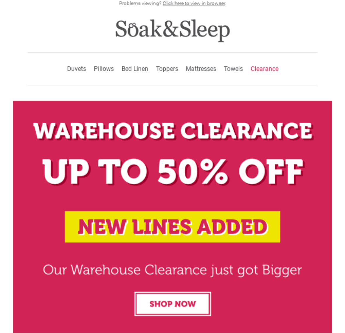 Sales promotion example: clearance sale from soak&sleep